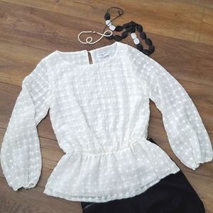 WAVERLY GREY - Ivory textured design sheer puffy sleeves.